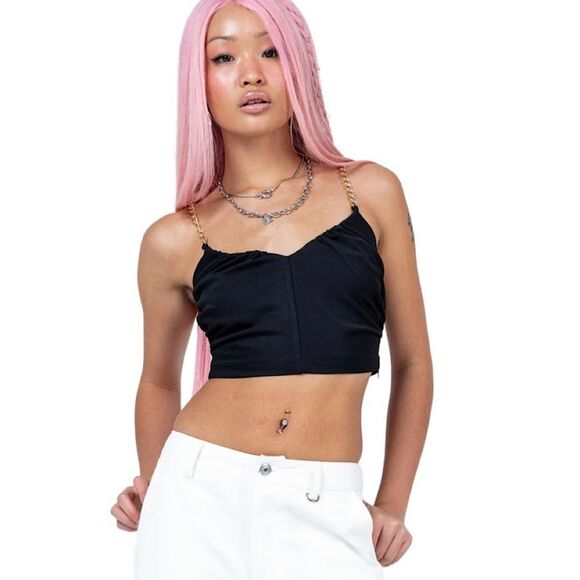 Princess Polly Davall Black Tank Top Chain Straps Size 12 NWT - Picture 1 of 16
